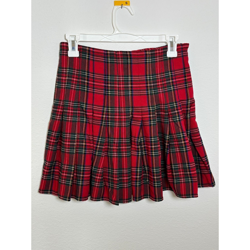Brandy Melville Dana Red Plaid Pleated Mini Skirt Tartan Schoolgirl Size S